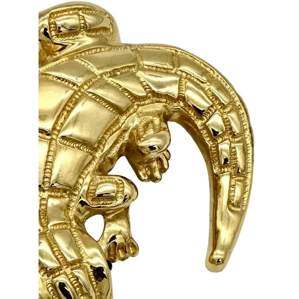 Vintage St John Gold Tone Alligator Brooch Pin With Black Enamel Accents Signed